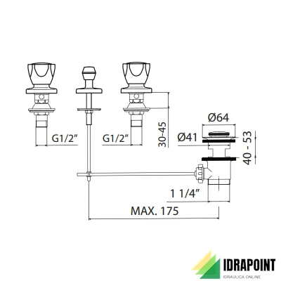 BATTERIA 3 FORI PER BIDET CON SCARICO Ø 5/4