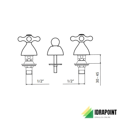 BATTERIA 3 FORI PER BIDET CON SCARICO Ø 5/4