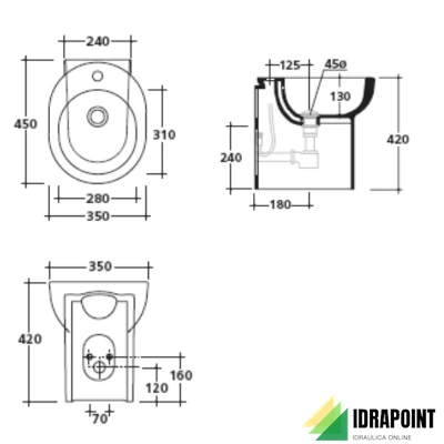 BIDET MONOFORO CM. 45 - SERIE M2 BIANCO