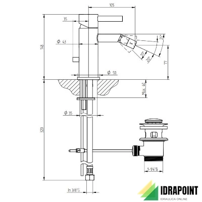 BIDET MONOFORO CON SCARICO BOCCA 105 MM - SERIE BAMBU' CROMO