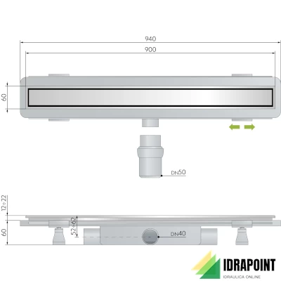CANALINA ACCIAIO INOX 90X6CM H 6CM IN ABS PIASTRELLABILE