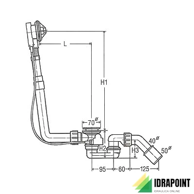 COLONNA SCARICO VASCA USCITA 45° IN PP Ø 40/50 MM