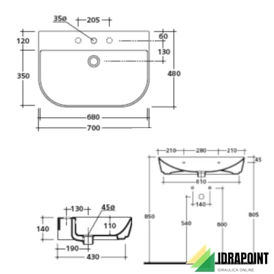LAVABO CM. 70X48 - SERIE M2 BIANCO