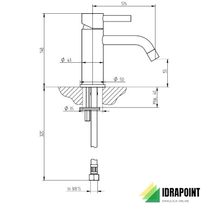 LAVABO MONOFORO CON SCARICO BOCCA 126 MM - SERIE BAMBU' CROM