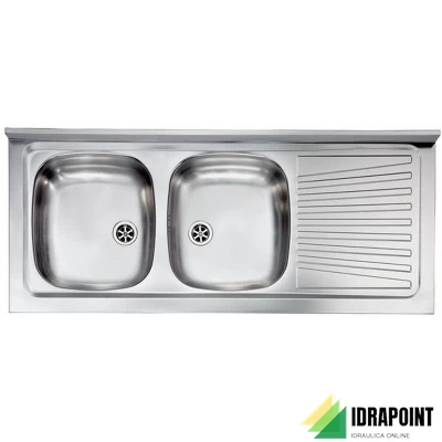 LAVELLO INOX CM. 120X50 CM - 2 VASCHE CON SCIVOLO DX