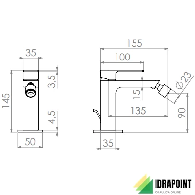 MISCELATORE BIDET 145 MM CON SALTARELLO - SERIE TEO CROMO