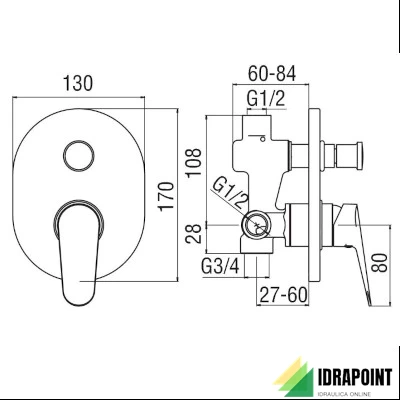 MISCELATORE DA INCASSO DOCCIA C/DEVIATORE - SERIE BLUES