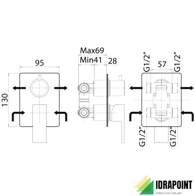 PARTE ESTERNA MISCELATORE INCASSO DOCCIA CON DEVIATORE - SER
