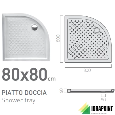 PIATTO DOCCIA AD ANGOLO 80X80 CM H=60 MM