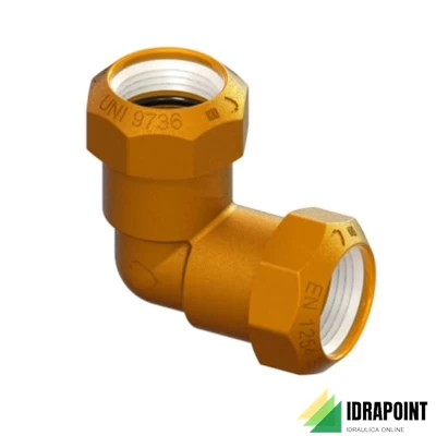 RACCORDO A SQUADRA IN OTTONE PER TUBO PE Ø 50 MM