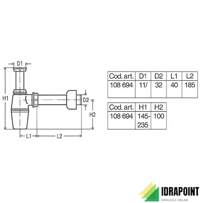 SIFONE BOTTIGLIA 5725 PP BN PER LAVABO Ø 1.1/4