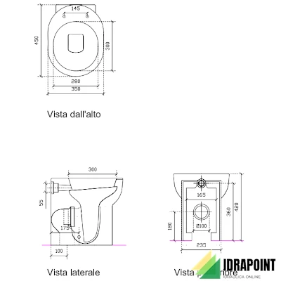 VASO SCARICO A PAVIMENTO CM. 45 - SERIE M2 BIANCO